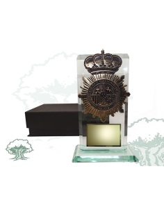 Placa dedicatoria de cristal biselado Policía Nacional resina