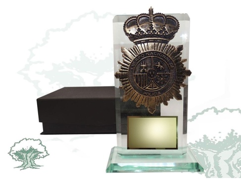 Placa dedicatoria de cristal biselado Policía Nacional resina