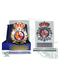 Placa dedicatoria de cristal Policía Nacional