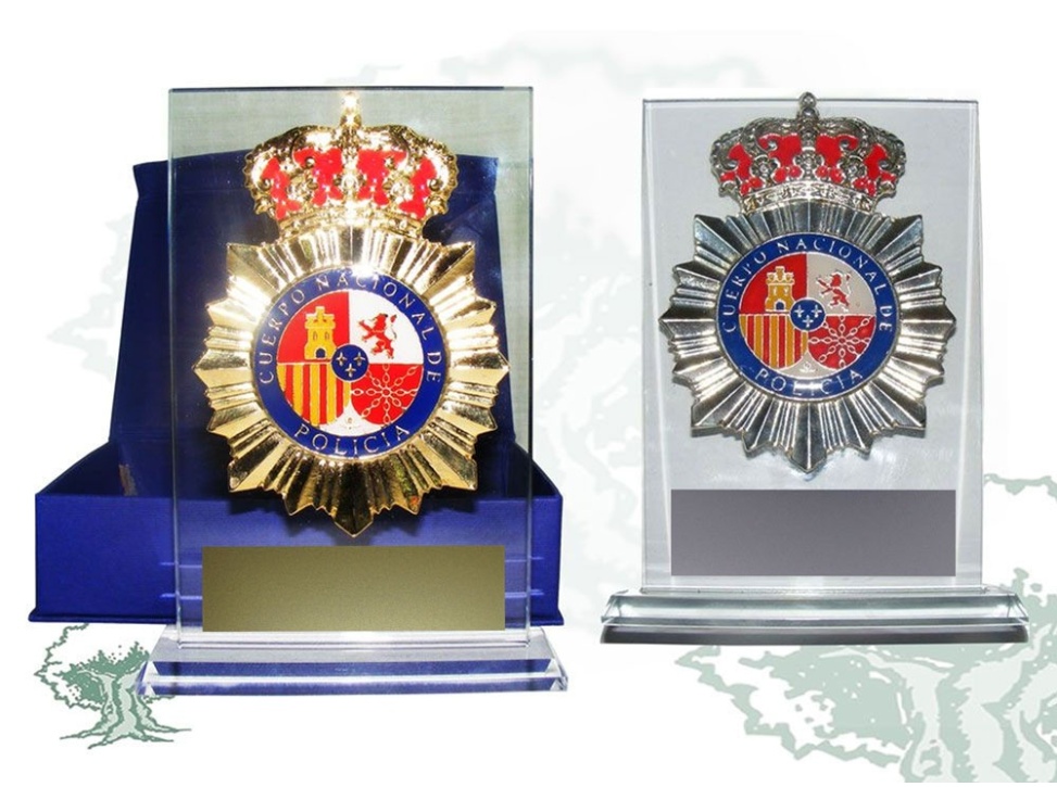 Placa dedicatoria de cristal Policía Nacional