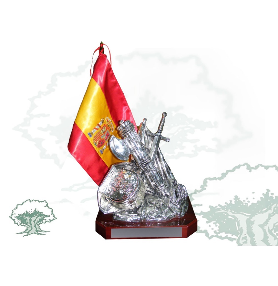 Alegoría Guardia Civil bañada en plata con bandera de España