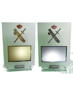 Placa dedicatoria de cristal con base Guardia Civil