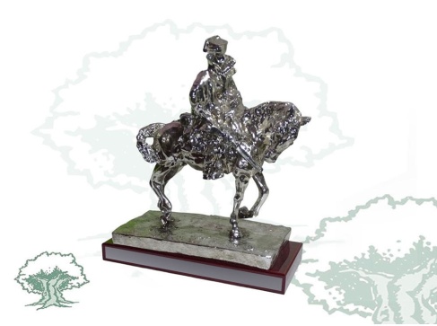 Figura Guardia Civil en caballo de cuello torcido bañada en plata grande