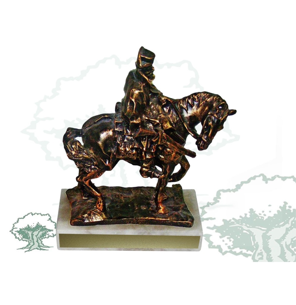 Figura Guardia Civil en caballo de cuello torcido color bronce grande