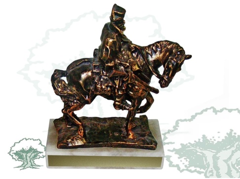 Figura Guardia Civil en caballo de cuello torcido color bronce grande