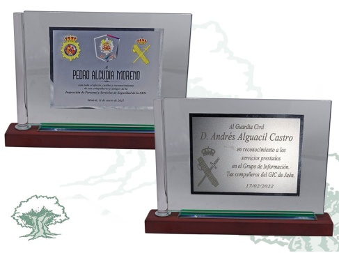 Placa de cristal y madera con pergamino