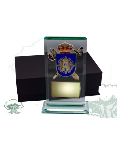 Placa dedicatoria de cristal biselado Fiscal y Fronteras Guardia Civil