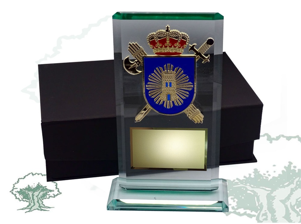 Placa dedicatoria de cristal biselado Fiscal y Fronteras Guardia Civil