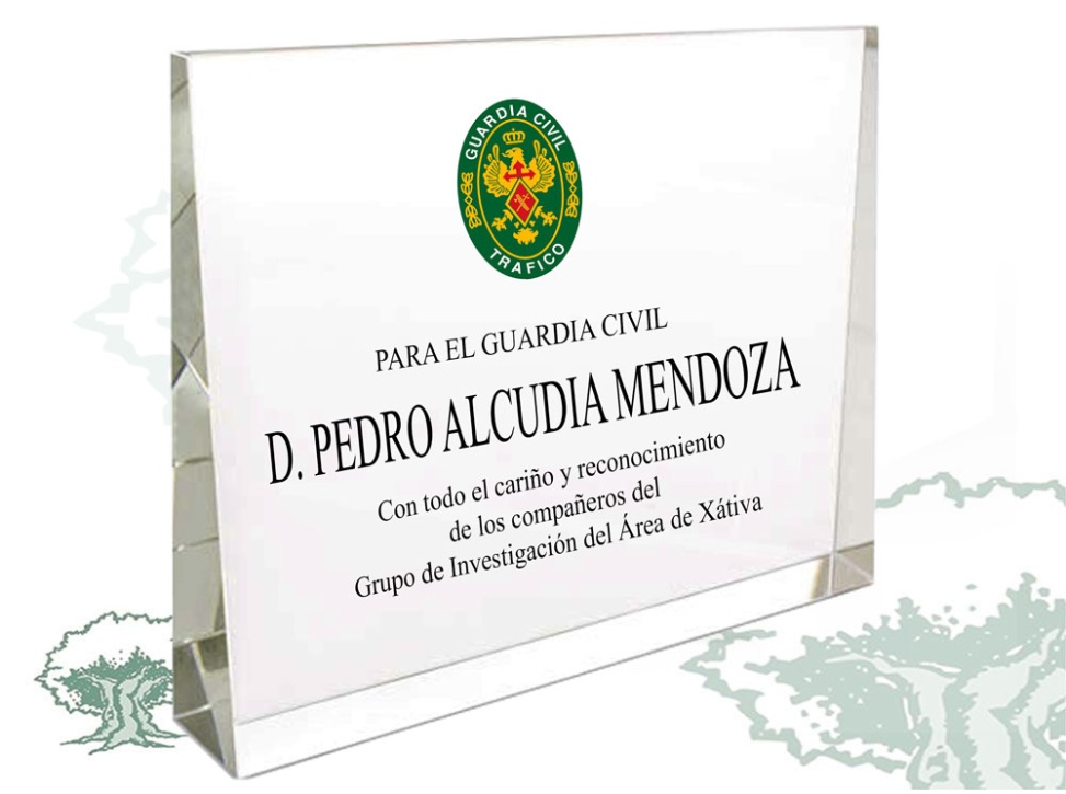 Placa Guardia Civil de Tráfico de cristal cuña horizontal