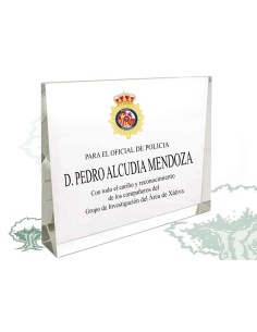 Placa Policía Nacional de cristal cuña horizontal
