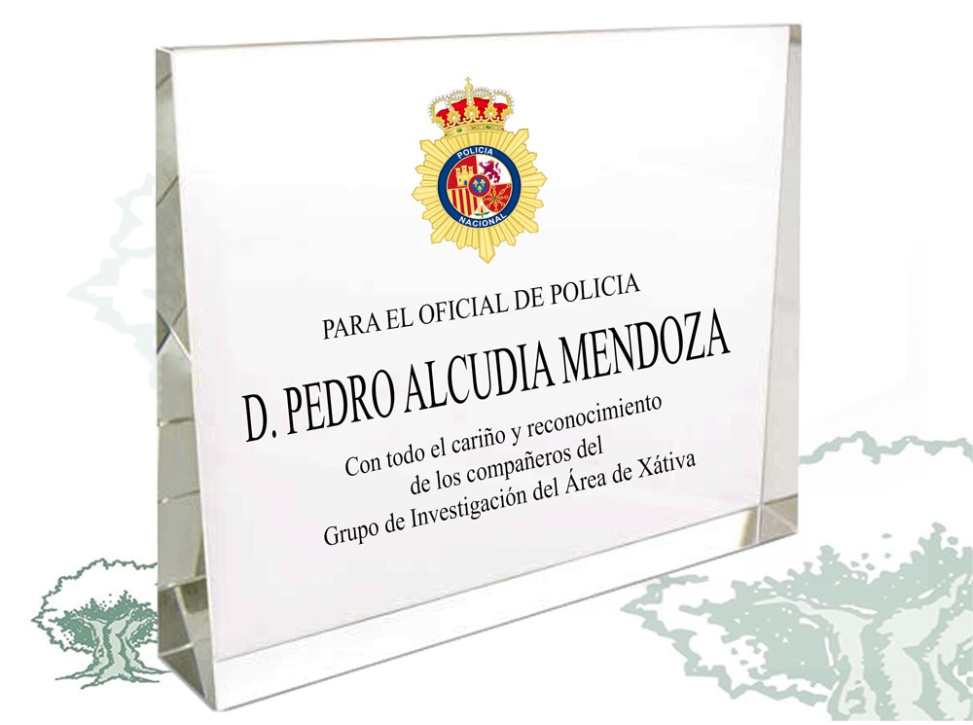 Placa Policía Nacional de cristal cuña horizontal