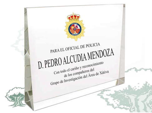 Placa Policía Nacional de cristal cuña horizontal