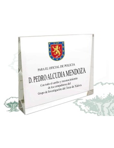 Placa UIP Policía Nacional de cristal cuña horizontal