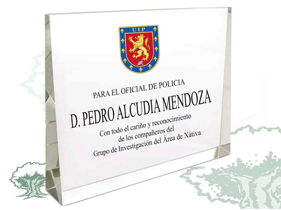 Placa UIP Policía Nacional de cristal cuña horizontal