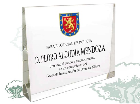 Placa UIP Policía Nacional de cristal cuña horizontal