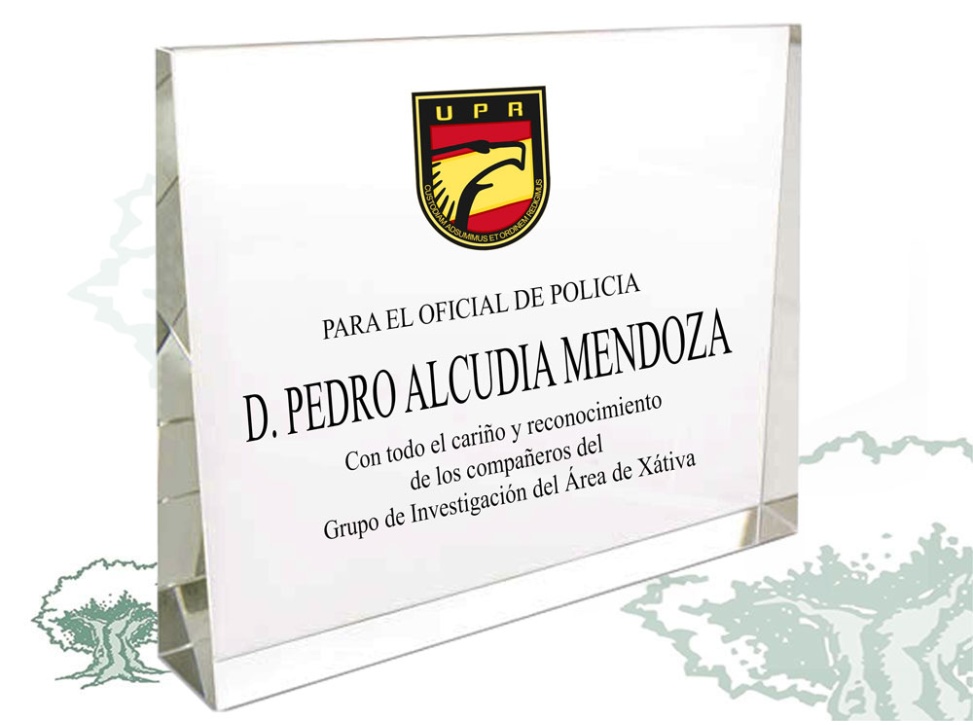 Placa UPR Policía Nacional de cristal cuña horizontal