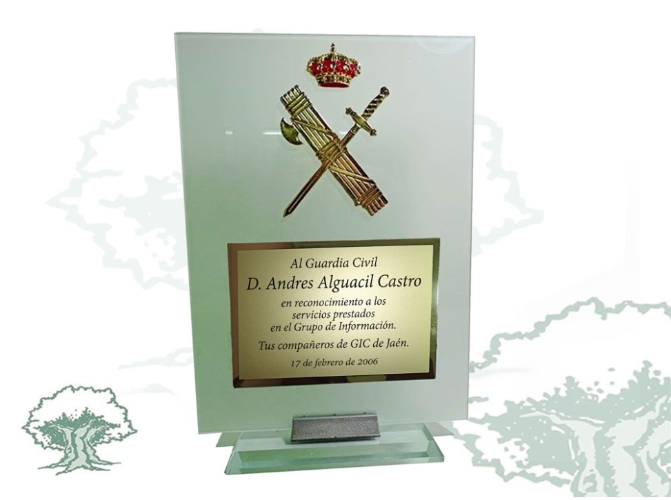 Placa Guardia Civil de cristal con base