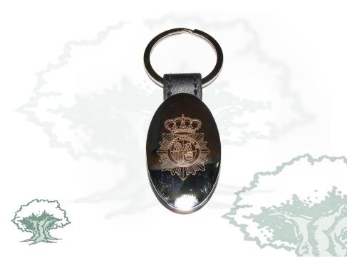 Llavero de cuero y metal de la Policía Nacional ovalado