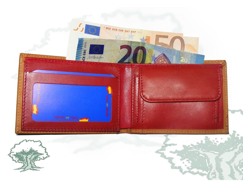 Cartera monedero con chapa en beige y verde